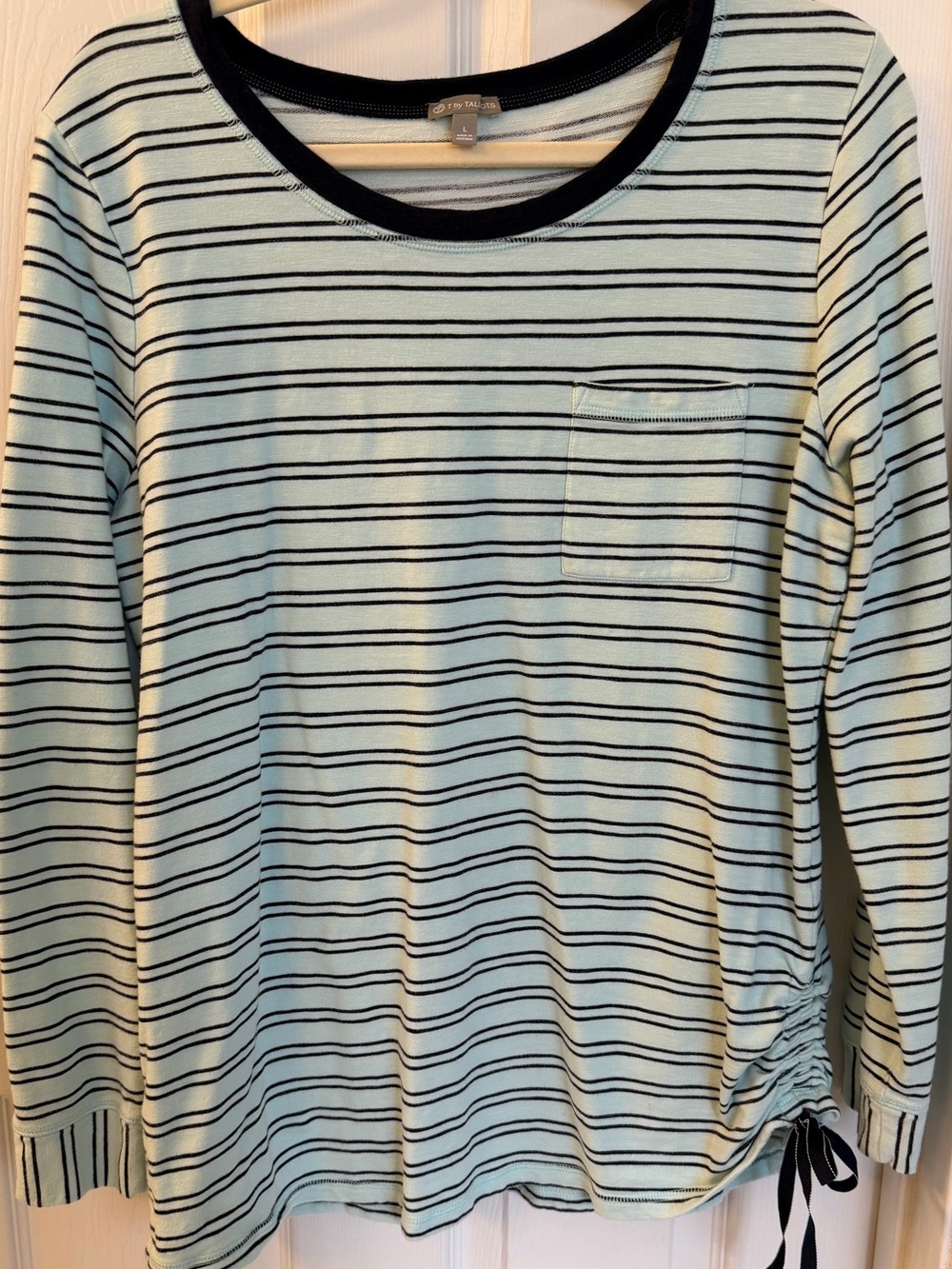 Talbots Mint green and navy striped long-sleeve knit top Sz Lg